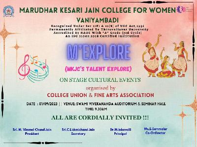 College Union & Fine Arts Association - MKJC's TALENT EXPLORE   On Stage Cultural Events -  01.09.2023.