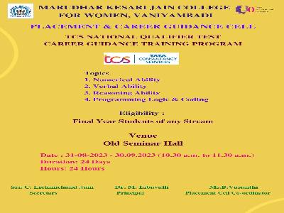 Placement & Career Guidance Cell -  TCS National Qualifier Test Career Guidance Training Program -  31.08.2023 