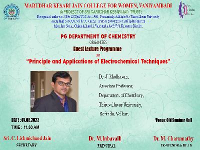 Department of Chemistry - Guest Lecture Programme on Principle and Applications of Electrochemical Techniques -07.08.2023