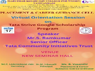 Placement & Career Guidance Cell - Virtual Orientation Session on Tata Strive Google Scholarship Program -17.10.2022