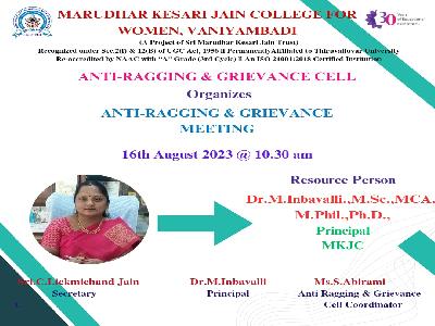 Anti-Ragging & Grievance Cell  - Anti-Ragging - Grievance Meeting on 16.08.2023