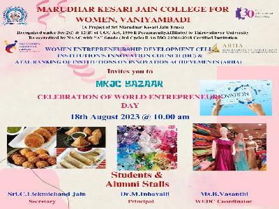 Women Entrepreneurship Development Cell & IIC & ARIIA - MKJC Bazaar and Celebration of World Entrepreneurs Day -18.08.2023