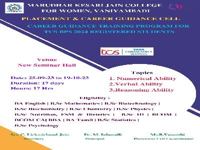 Placement & Career Guidance Cell - Career Guidance Training Program for TCS BPS 2024 Registered Students - 25.09.2023